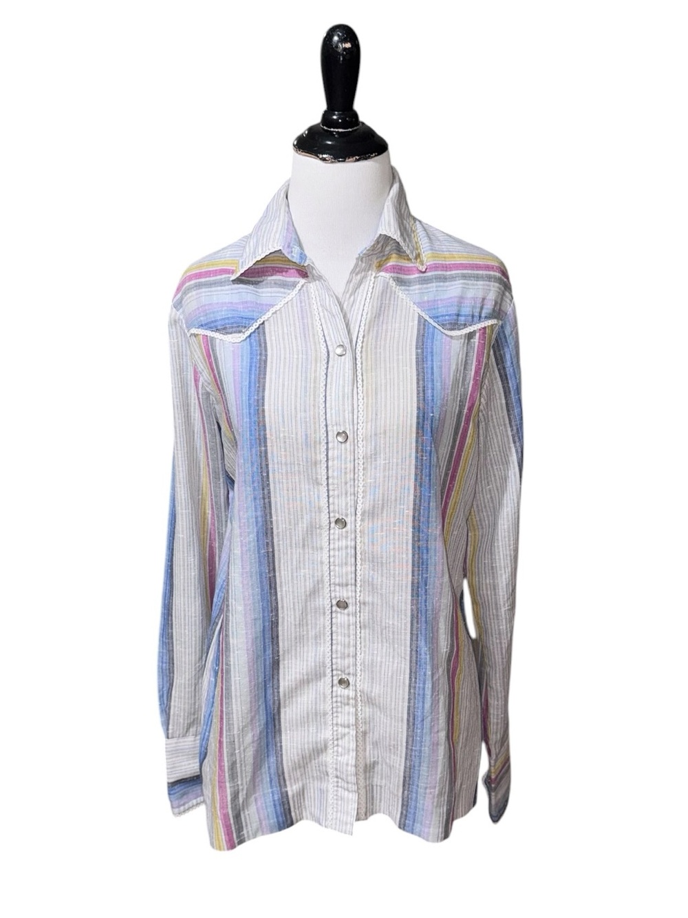 H Bar C California Ranchwear Womens Large Vintage 1970s Button Down Shirt Linen